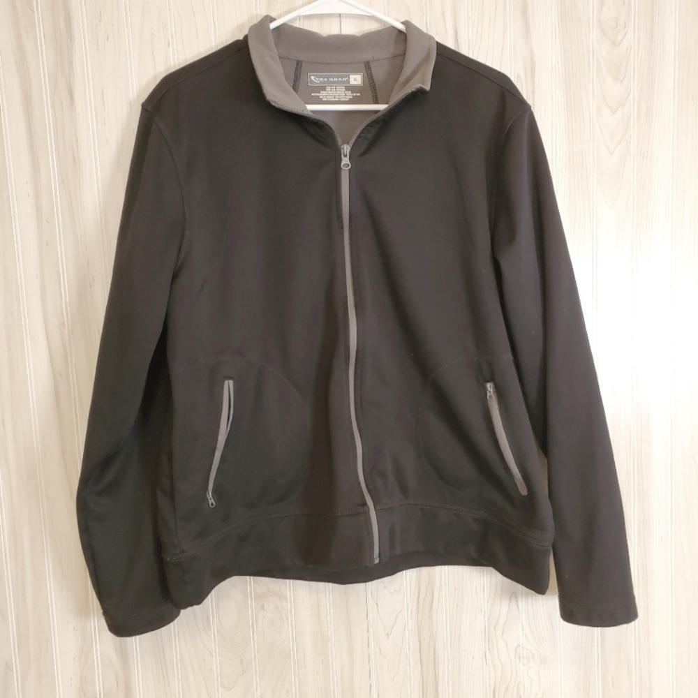 Tek Gear Black Water Resistant Wind Breaker Fleece Lined Zip Jacket Size XL